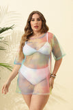 Plus Size Women Clothes Tie Dyed Printed Sexy Sheer Mesh Beach Dress