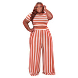 Plus Size Striped Street Casual Suit  Women Two-Piece Suit