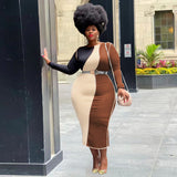 Plus Size Women Clothing Spring Stitching Contrast Color Tight  Dress