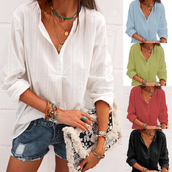 V Neck Long Sleeve Casual Shirt