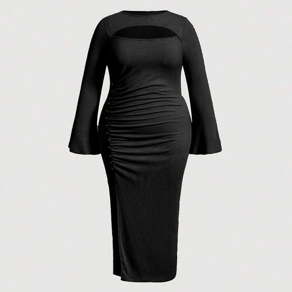 plus Size Women Clothes Autumn Winter Slim Fit Sheath Office Sexy Cutout Dress
