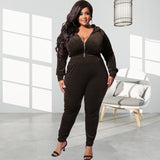 Plus Size Autumn Elastic Velvet Slim Fit Two Piece Set  Women Suit