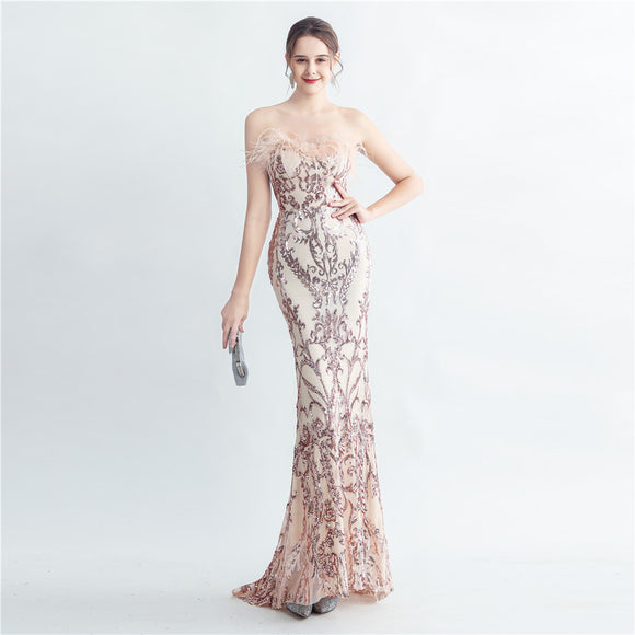 Craft Order Ostrich Feather High End Tube Top Evening Dress
