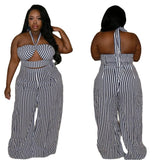 Plus Size Sexy  Black White Stripes Two-Piece Set Nightclub Uniforms