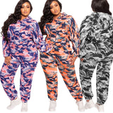 Plus Size Camouflage Loose Casual Two-Piece Suit  Women Suit