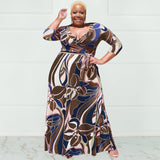 Plus Size Summer Floral Print with Belt Loose  Women Clothing Dress