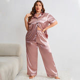 Plus Size Summer Artificial Silk Pajamas Casual Shirt Pajamas Suit Sexy Comfortable Ladies Homewear