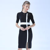 Summer women 2021 new short sleeved knitted dress medium long straight slim curved bead dress