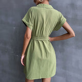 Green Pleated Dress With Belt