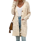 Knitwear Autumn Winter Long Cable-Knit Sweater Women Button Cardigan