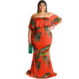 Plus Size Women Clothes Summer Sunflowers Leaf Printed Sexy Tight Dress