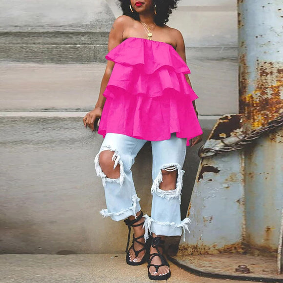 Plus Size Wrapped Chest Ruffled Pettiskirt Tiered Top