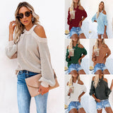 Autumn Winter Office plus Size Sexy off-the-Shoulder Solid Color Loose Knitted Sweater for Women