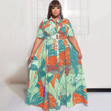 Plus Size Summer Print Long Casual  Women Dress