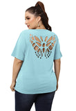 Plus Size Women Sexy Backless Butterfly Hollow Out Cutout out Burnt Top Crew Neck Casual T-shirt