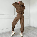 Corduroy Suit Women Sports Casual Autumn Winter Zipper Hooded Sweatshirt Sweatpants Two Piece Set Women