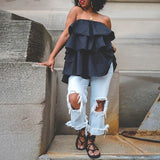 Plus Size Wrapped Chest Ruffled Pettiskirt Tiered Top