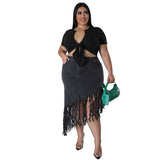 Plus Size Women Clothes Spring Denim Skirt with Tassel Source
