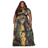 Plus Size Tie-Dyed Solid Color Casual Set  Women Two-Piece Suit