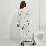 Autumn Long Sleeve Pajamas Herringbone Thread Ice Silk Pajamas Women Summer Cat Homewear Can Be Worn outside