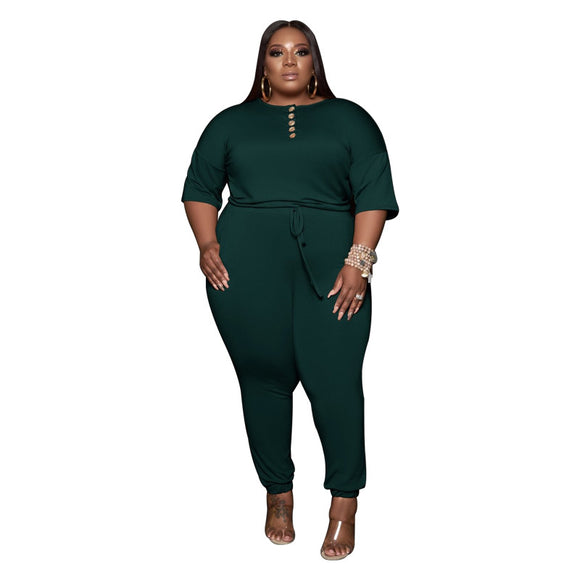 Plus Size Solid Color Loose Casual Jumpsuit  Women Jumpsuit