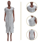 Women Clothing Casual   Solid Color Knitted Sleeveless Tassel Dress