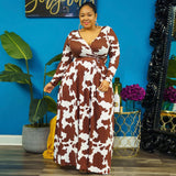 Plus Size Autumn Winter Printed Stretch Knitted V neck  Women Dress