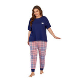 Plus Size Ladies Homewear Heart Printing Short-Sleeved Trousers Two-Piece Set Pajamas