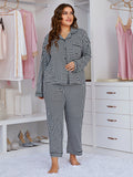 Plus Size Summer Pajamas Women Black White Plaid Homewear Women Long Sleeve Trousers Suit