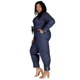 Plus Size New Fall Winter Slim V-neck Casual  Women Clothing Denim Jumpsuit