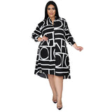 Plus Size Printing Pleating Waist Shirt  Dress for Women