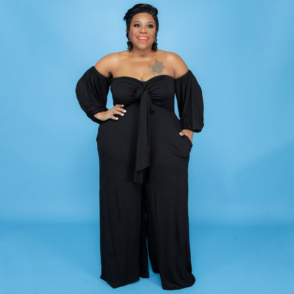 Plus Size Sexy Tube Top Solid Color Jumpsuit Wide Leg Pants