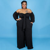 Plus Size Sexy Tube Top Solid Color Jumpsuit Wide Leg Pants