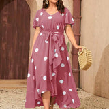 Plus Size Products Polka Dot Simple Elastic Waist Printed Dress Women