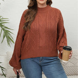plus Size Women Woven Sweater Women Clothes Autumn Winter Half Turtleneck Lantern Sleeve Cropped Pullover Sweater