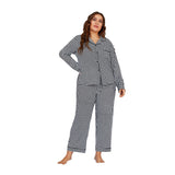 Plus Size Summer Pajamas Women Black White Plaid Homewear Women Long Sleeve Trousers Suit
