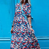 Early printed chiffon high waist commuter V-neck dress
