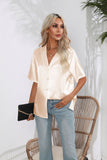 Collar Satin Shirt Women's Satin Artificial Silk Short Sleeve Shirt Amoi Women's Clothing