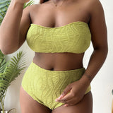 Plus Size Swimsuit Solid Color Tube Top High Waist Bikini Swimsuit