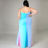 Plus Size Women Clothes Tie-Dyed Sexy Strap Dress