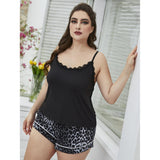 Plus Size Pajamas Women Spring Summer Sling Backless Leopard Print Homewear Suit