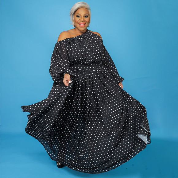 Plus Size Women Clothing  Printed Loose  Dress One Shoulder Strap Sexy Large Swing Dress