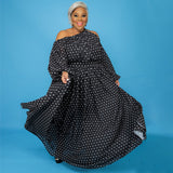 Plus Size Women Clothing  Printed Loose  Dress One Shoulder Strap Sexy Large Swing Dress