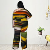 Plus Size Women Clothes  Autumn Wide-Leg Pants Digital Printing Romper  New Arrival