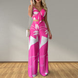 Women Clothing Summer Sexy Tube Top Lace up Loose Wide Leg Pants Printing Set