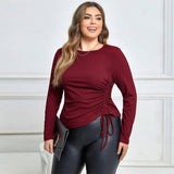 Plus Size Women Clothes Autumn Winter Slim Fit Drawstring Long Sleeve T Shirt Sexy Top