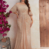 Plus Size Dress Sequin Off The Shoulder Short Sleeve Prom Evening Dress Fishtail Dress