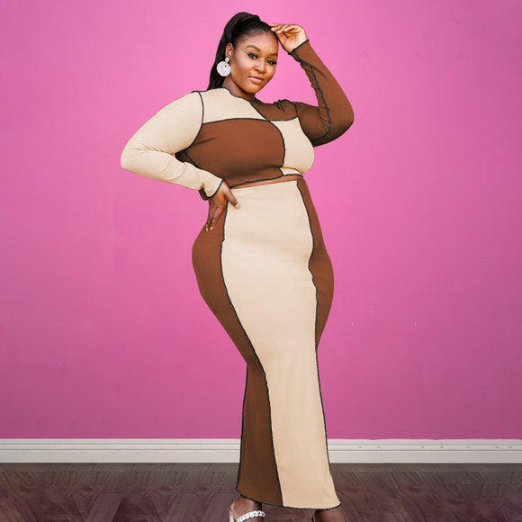 Plus Size Clothing Spring Color Matching Sexy  Casual Set