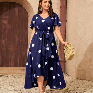 Plus Size Products Polka Dot Simple Elastic Waist Printed Dress Women