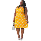 Plus Size Wish  Vintage Print Stitching Bow  Skirt Dress